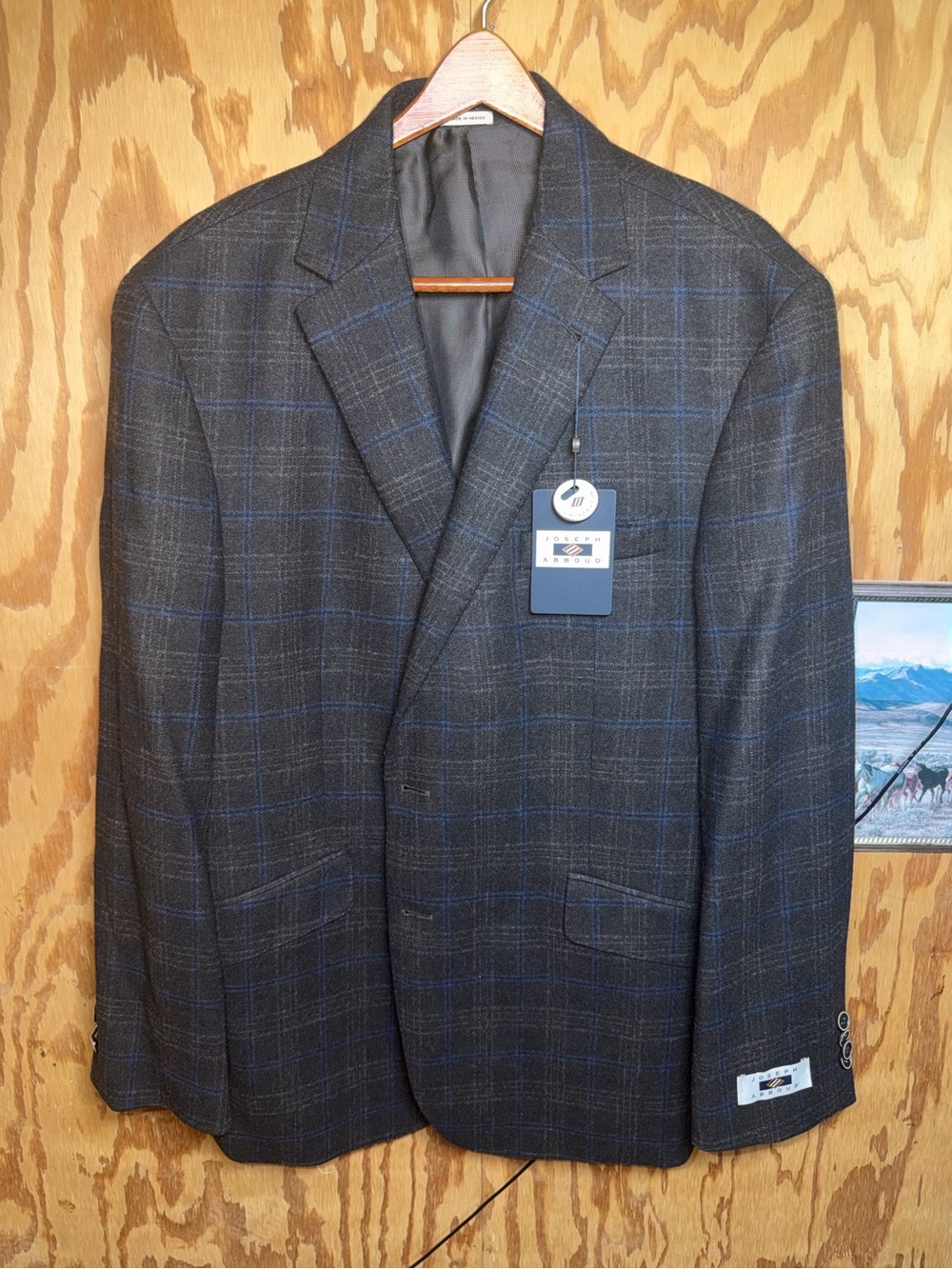 NEW Joseph Abboud Tollegno 1900 Wool Windowpane Sport Coat Blazer Gray 46R NWT